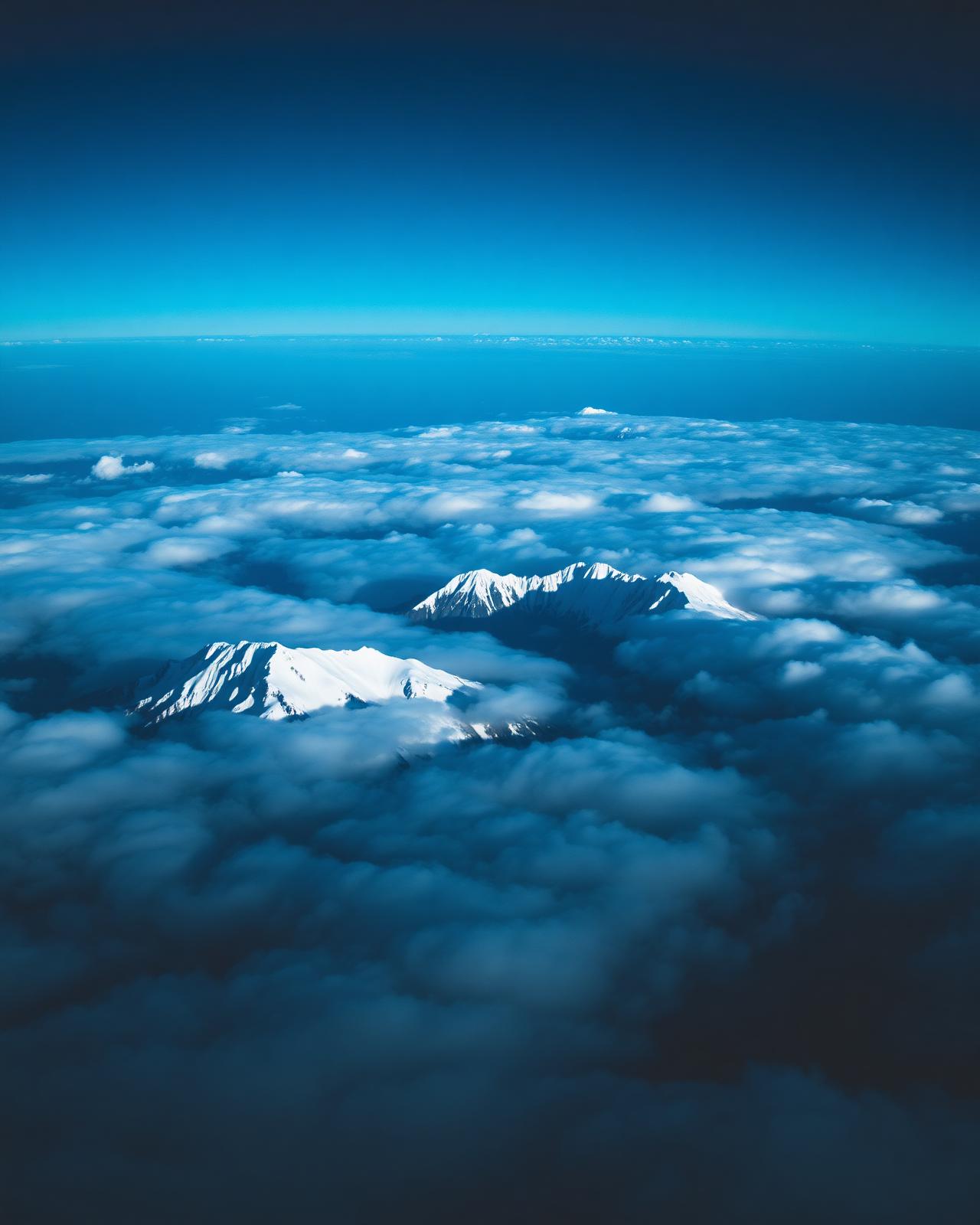 Snødekte fjell over skyene